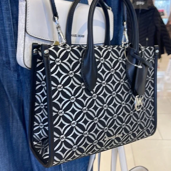 Michael Kors Mirella Small Metallic Logo Jacquard Crossbody Bag Black/Silver 
NW - Picture 9 of 16